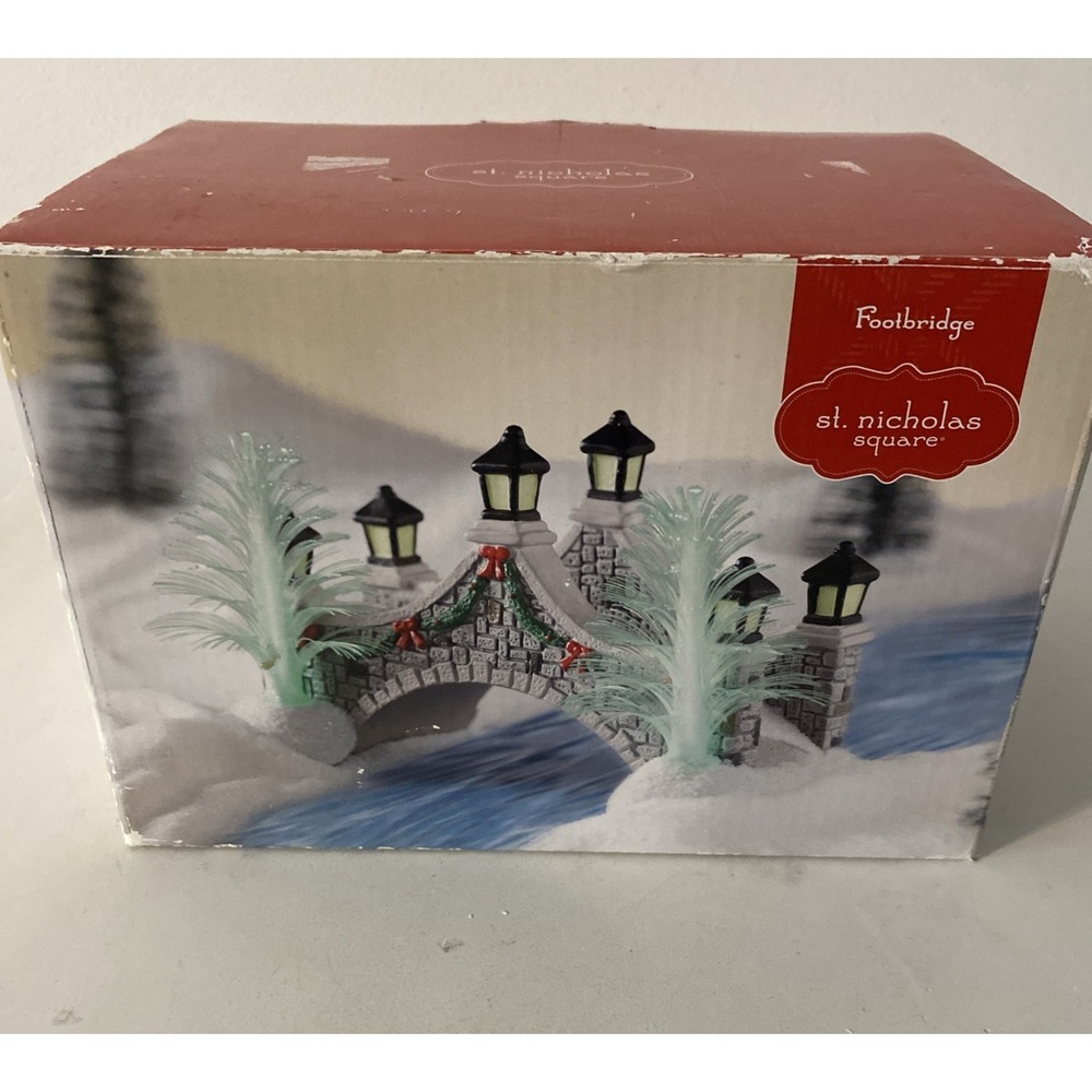 St. Nicholas Square Village Collection "Footbridge w/Fiber Optic Illum. Tree's"
